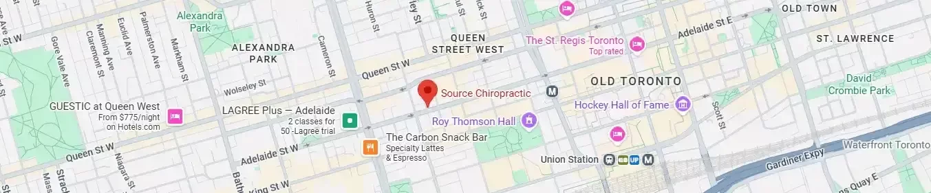 Google Map showing the location of Source Chiropractic in downtown Toronto.
